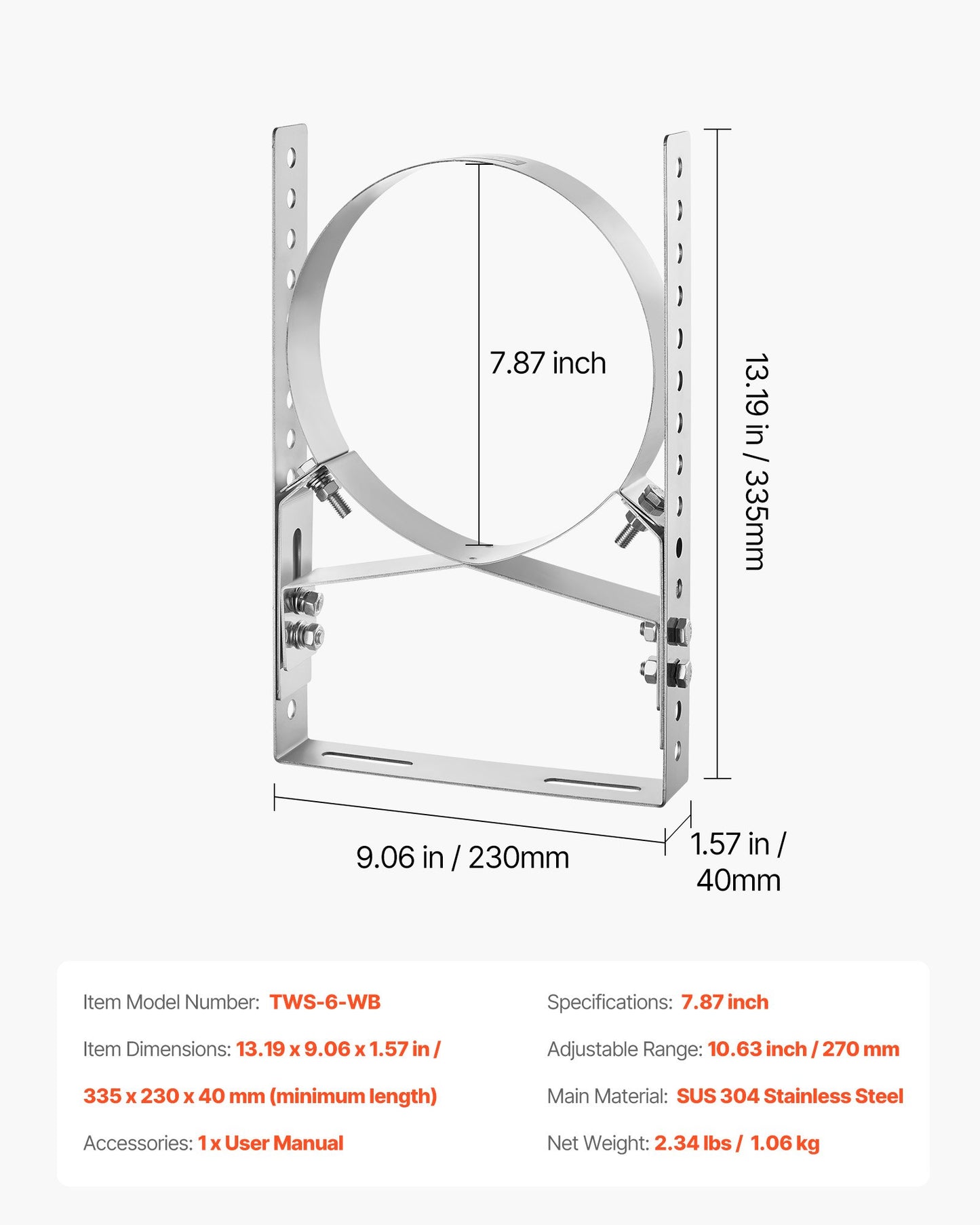 Adjustable Wall Bracket for 6 inch Diameter Chimney Pipe, 304 Stainless Steel Through the Wall Mounting Kit, Multi-Purpose Heavy-Duty Support for Chimney Drain Pipes,Plastic Ventilation Ducts