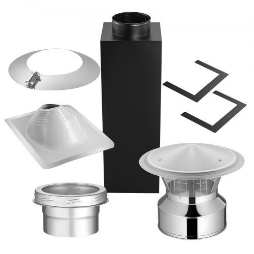 Through the Wall Kit for 6-Inch Chimney Pipe, Stainless Steel Internal Through Wall Chimney Kit with Rain Cap,Roof Waterproof Flashing Plate for 30-45 Degree Roof Pitch(No Straight Pipe)
