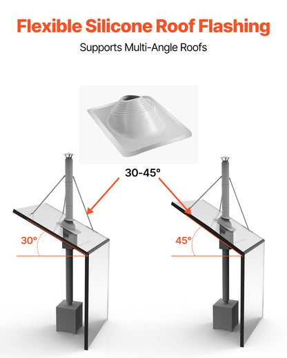 Through the Wall Kit for 6-Inch Chimney Pipe, Stainless Steel Internal Through Wall Chimney Kit with Rain Cap,Roof Waterproof Flashing Plate for 30-45 Degree Roof Pitch(No Straight Pipe)