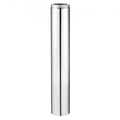 Double Wall Insulated Chimney Pipe, 6 x 48 inch Stainless Steel (Inner 316,Outer 304) Stove Straight Pipe, Easy Installation & Thick Insulation Cotton for Indoor and Outdoor, 1 Pack,Silver