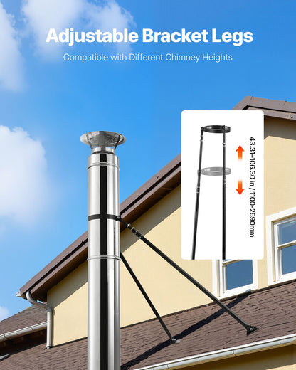 6 inches Extended Roof Bracket, Supports Chimney Stove Pipe for Stability, Mounting Brackets with Adjustable Legs, Steel with Powder Coating,Side/Top Mount Installation (No Rain Cap,Pipe)