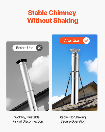 6 inches Extended Roof Bracket, Supports Chimney Stove Pipe for Stability, Mounting Brackets with Adjustable Legs, Steel with Powder Coating,Side/Top Mount Installation (No Rain Cap,Pipe)