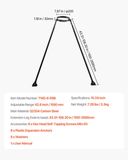 6 inches Extended Roof Bracket, Supports Chimney Stove Pipe for Stability, Mounting Brackets with Adjustable Legs, Steel with Powder Coating,Side/Top Mount Installation (No Rain Cap,Pipe)