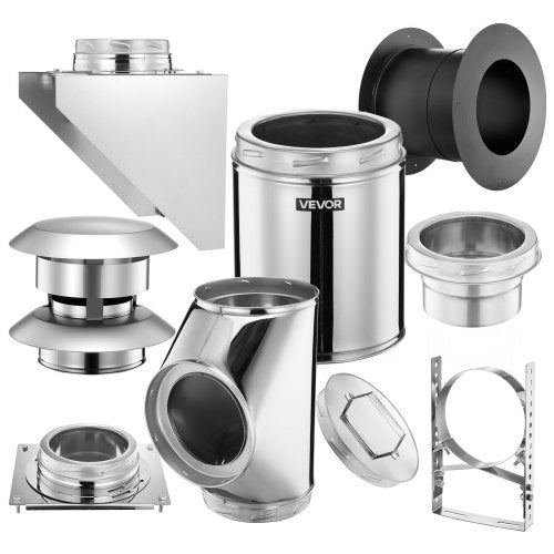 Through the Wall Kit for 6-Inch Chimney Pipe, 304 Stainless Steel External Through Wall Chimney Kit with Flat-Top Windproof Cap,Adjustable Mounting Bracket,Base Support for Outdoor Roof,Silver