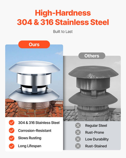 Through the Wall Kit for 6-Inch Chimney Pipe, 304 Stainless Steel External Through Wall Chimney Kit with Flat-Top Windproof Cap,Adjustable Mounting Bracket,Base Support for Outdoor Roof,Silver