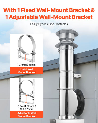 Through the Wall Kit for 6-Inch Chimney Pipe, 304 Stainless Steel External Through Wall Chimney Kit with Flat-Top Windproof Cap,Adjustable Mounting Bracket,Base Support for Outdoor Roof,Silver