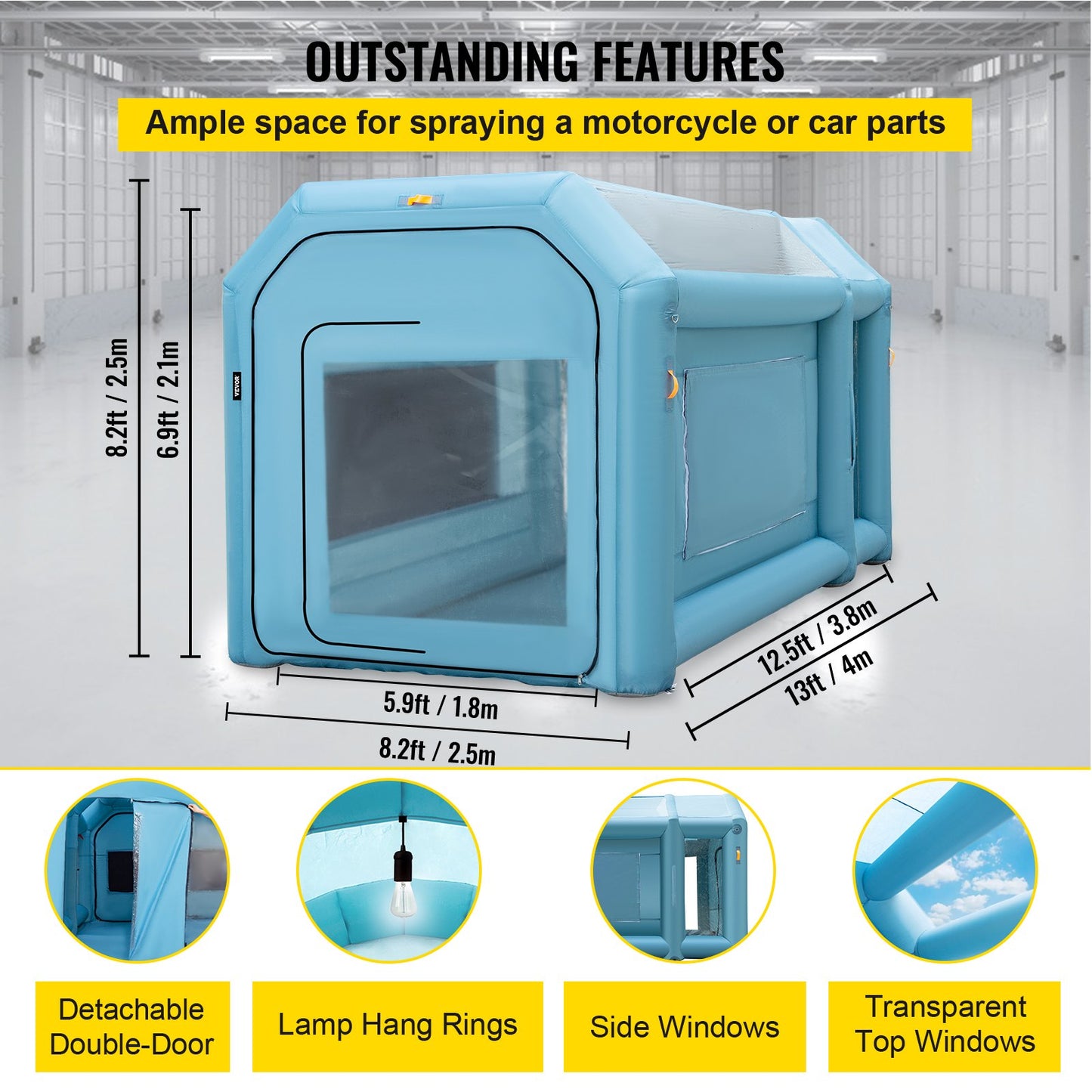 Portable Inflatable Paint Booth, 13 x 8 x 8ft Inflatable Spray Booth, Car Paint Tent with Air Filter System & 2 Blowers, Upgraded Blow Up Spray Booth Tent, Auto Paint Workstation Motorcycle Gara
