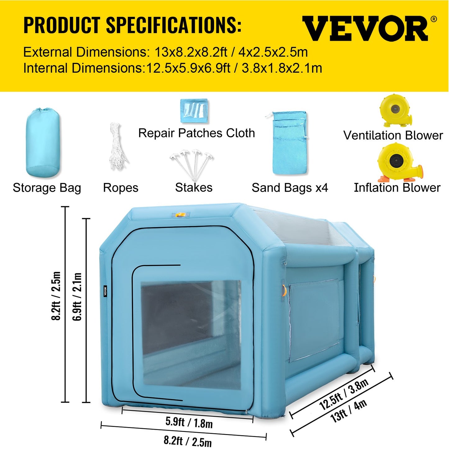 Portable Inflatable Paint Booth, 13 x 8 x 8ft Inflatable Spray Booth, Car Paint Tent with Air Filter System & 2 Blowers, Upgraded Blow Up Spray Booth Tent, Auto Paint Workstation Motorcycle Gara
