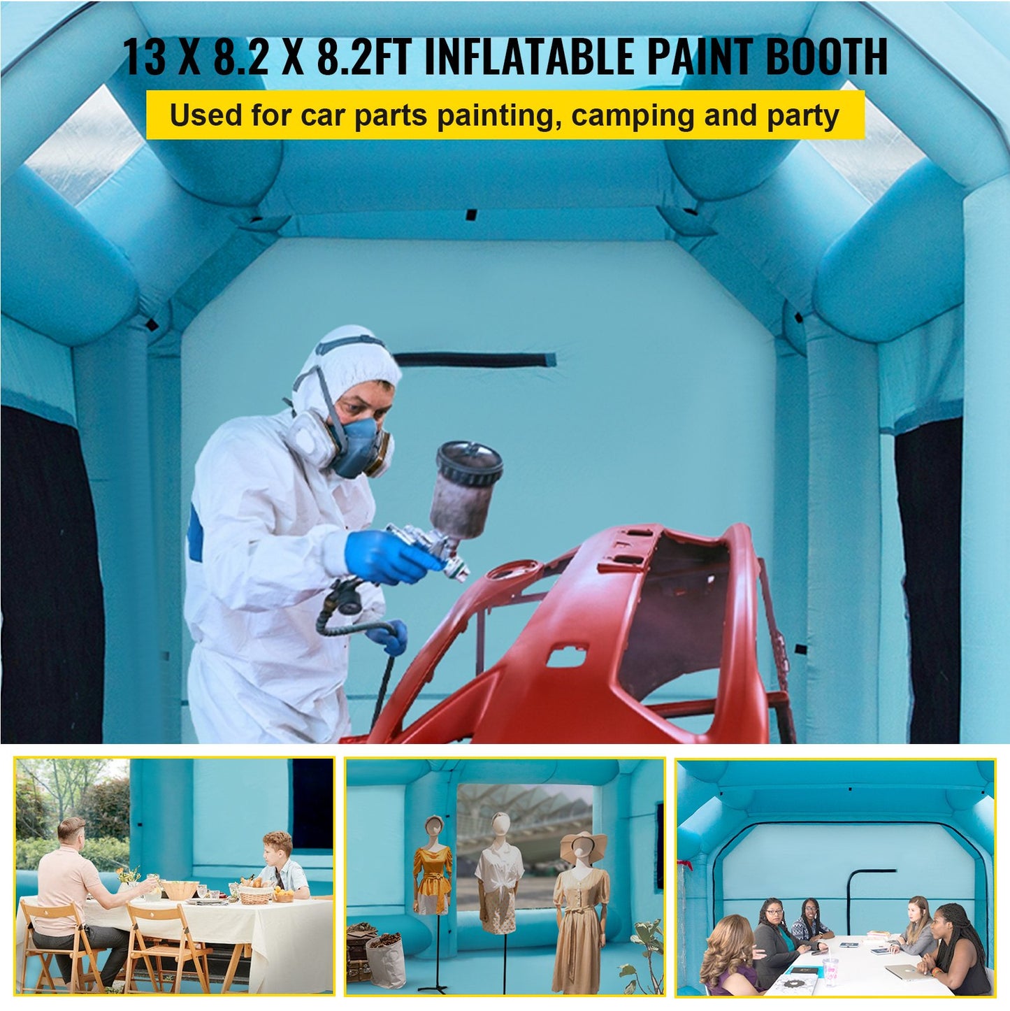 Portable Inflatable Paint Booth, 13 x 8 x 8 Feet Inflatable Spray Booth, Car Paint Tent with Air Filter System and 2 Blowers, Upgraded Spray Booth Tent, Car Paint Workstation Motorcycle Garage