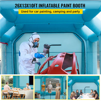 Portable Inflatable Paint Booth, 26x15x10 Feet Inflatable Spray Booth, Car Paint Tent with Air Filter System and 2 Blowers, Upgraded Spray Booth Tent, Car Painting Workstation, Car Parking Garage