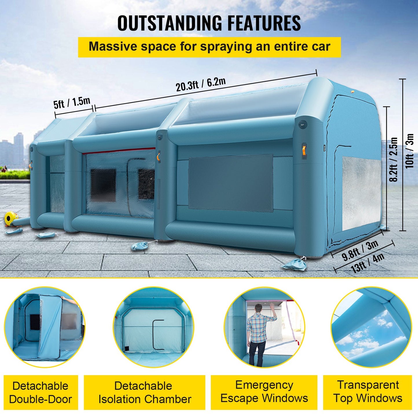 Portable Inflatable Paint Booth, 26x15x10 Feet Inflatable Spray Booth, Car Paint Tent with Air Filter System and 2 Blowers, Upgraded Spray Booth Tent, Car Painting Workstation, Car Parking Garage