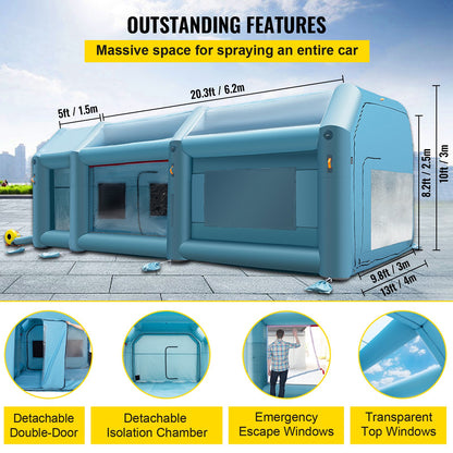 Portable Inflatable Paint Booth, 26x15x10 Feet Inflatable Spray Booth, Car Paint Tent with Air Filter System and 2 Blowers, Upgraded Spray Booth Tent, Car Painting Workstation, Car Parking Garage