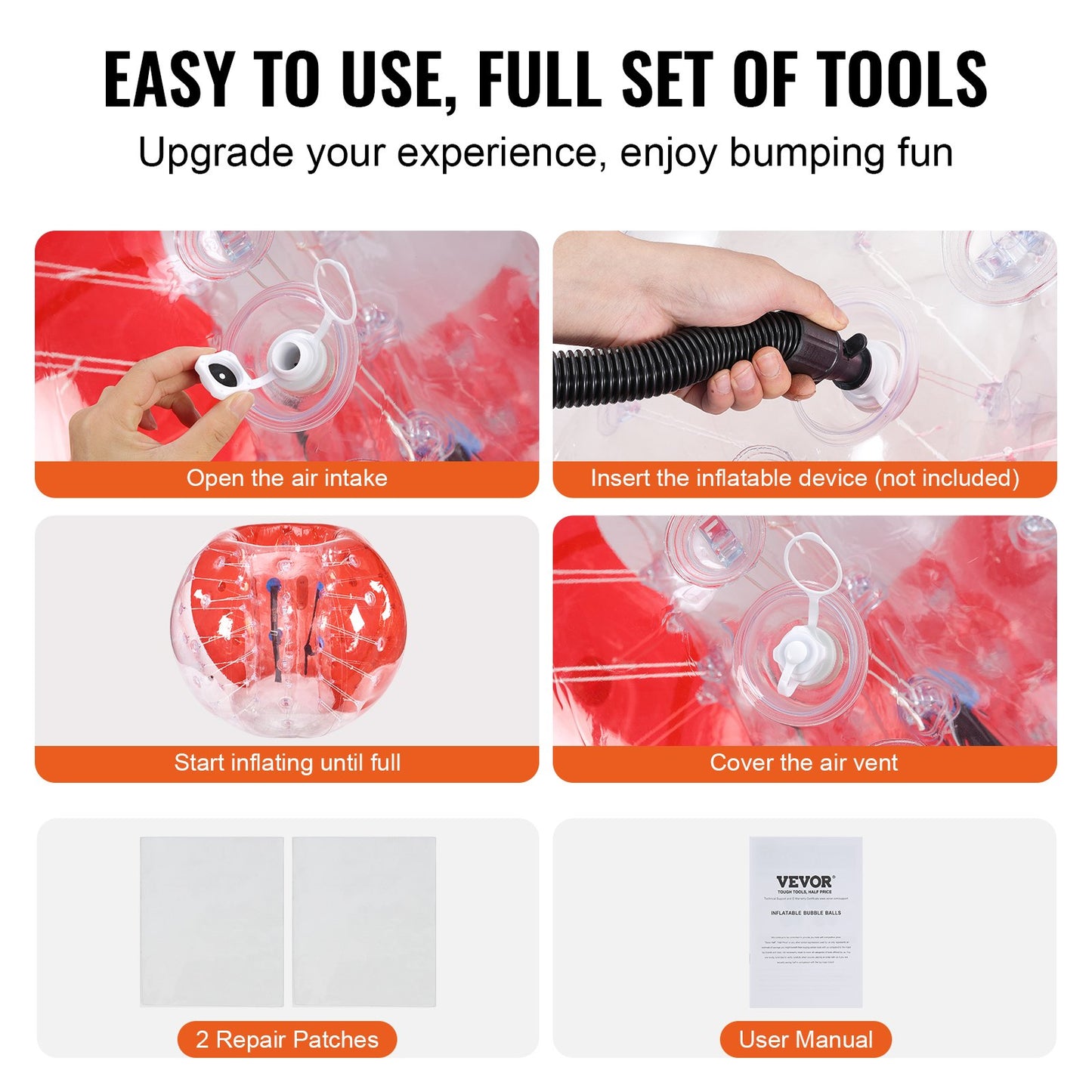 Aufblasbarer Bumper Ball, 1 Packung, 5 Fuß/1,5 m Body Sumo Zorb Bälle für Jugendliche und Erwachsene, 0,8 mm dicke PVC-Bubble-Bälle für menschliche Hamster für Teamspiele im Freien, Bumper Bopper-Spielzeug für Hof, Garten, Park