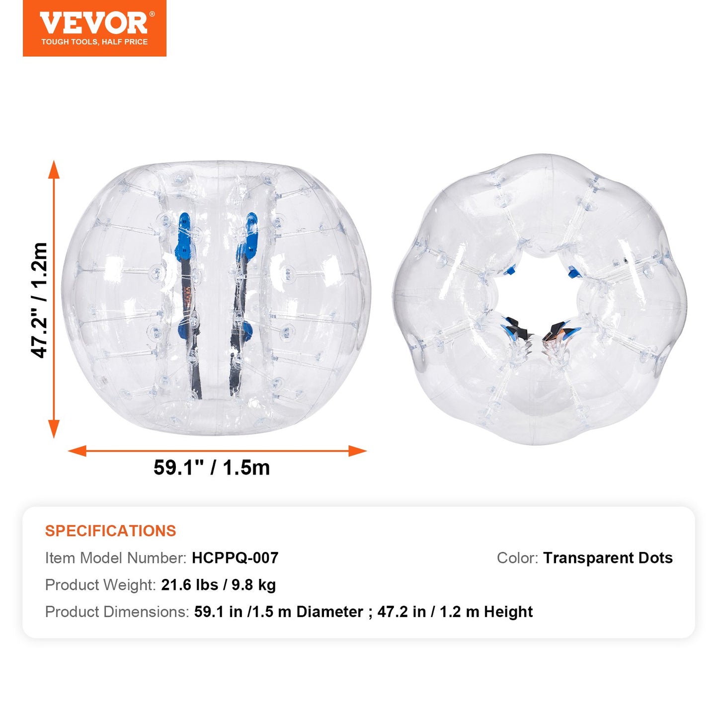 Aufblasbarer Bumper Ball, 1 Packung, 5 Fuß/1,5 m Body Sumo Zorb Bälle für Jugendliche und Erwachsene, 0,8 mm dicke PVC-Bubble-Bälle für menschliche Hamster für Teamspiele im Freien, Bumper Bopper-Spielzeug für Hof, Garten, Park