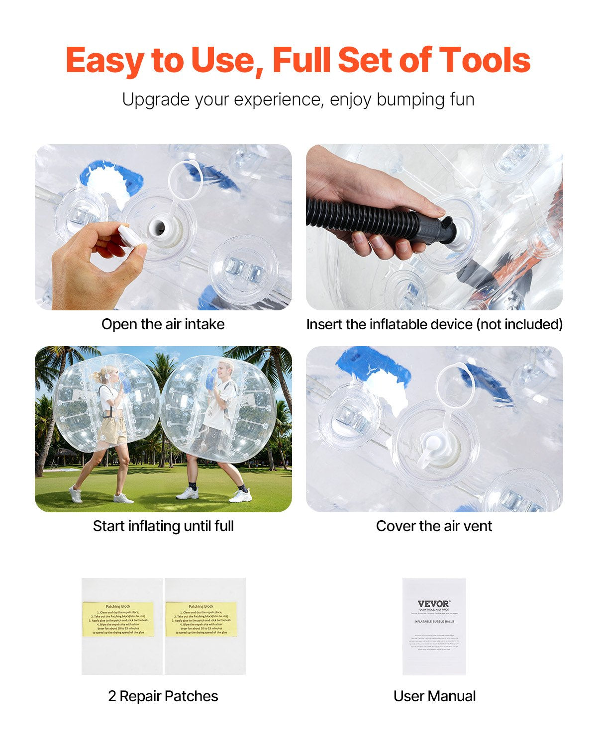 Inflatable Bumper Ball 1-Pack, 5FT/1.5M Body Sumo Zorb Balls for Teen & Adult, 0.8mm Thick PVC Human Hamster Bubble Balls for Outdoor Team Gaming Play, Bumper Bopper Toys for Garden, Yard, Park