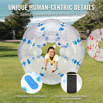 Aufblasbare Bumper Balls, 2er-Pack, 1,5 m lange Body Sumo Zorb-Bälle für Jugendliche und Erwachsene, 0,8 mm dicke PVC-Bubble-Bälle für menschliche Hamster für Teamspiele im Freien, Bumper-Bopper-Spielzeug für Garten, Hof, Park