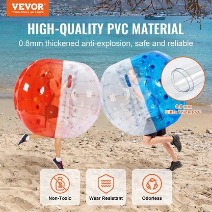 Uppblåsbara Bumper Balls 2-pack, 5FT/1,5M Body Sumo Zorb Balls för tonåringar och vuxna, 0,8 mm tjocka PVC Human Hamster Bubble Balls för utomhusspel i lagspel, Bumper Bopper Leksaker för trädgård, trädgård, park