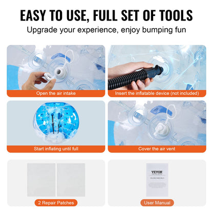 Uppblåsbara Bumper Balls 2-pack, 5FT/1,5M Body Sumo Zorb Balls för tonåringar och vuxna, 0,8 mm tjocka PVC Human Hamster Bubble Balls för utomhusspel i lagspel, Bumper Bopper Leksaker för trädgård, trädgård, park