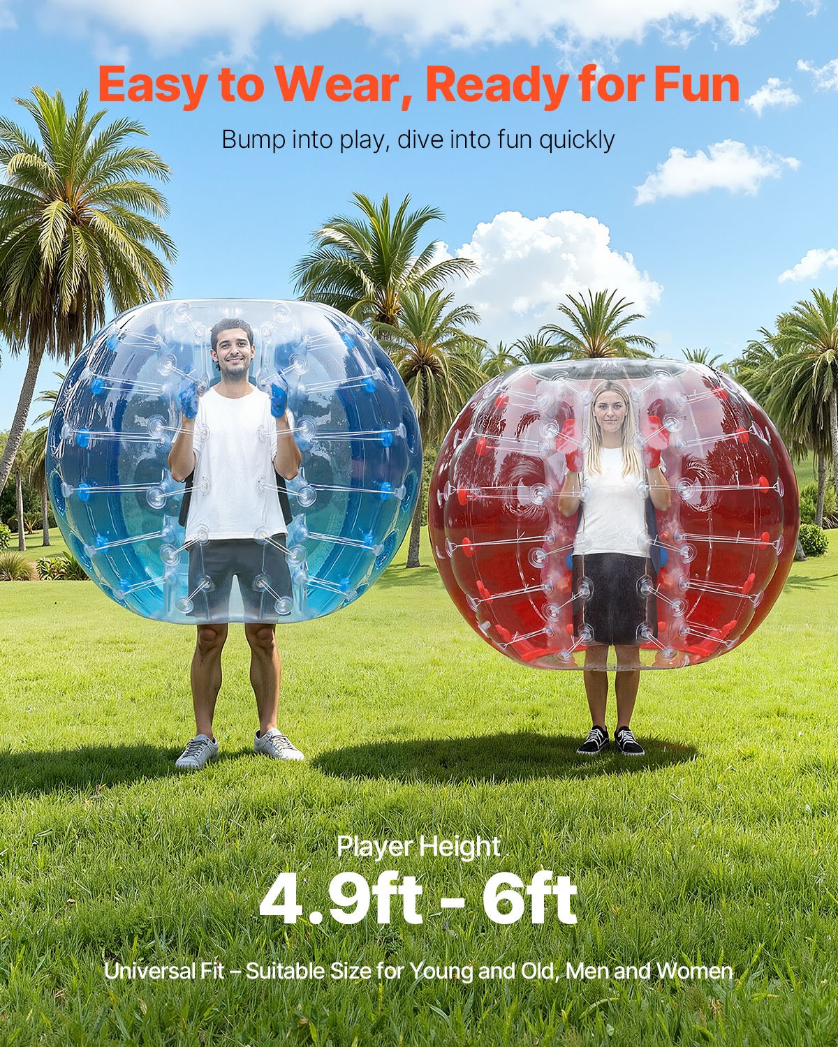 Inflatable Bumper Balls 2-Pack, 5FT/1.5M Body Sumo Zorb Balls for Teen & Adult, 0.8mm Thick PVC Human Hamster Bubble Balls for Outdoor Team Gaming Play, Bumper Bopper Toys for Garden, Yard, Park