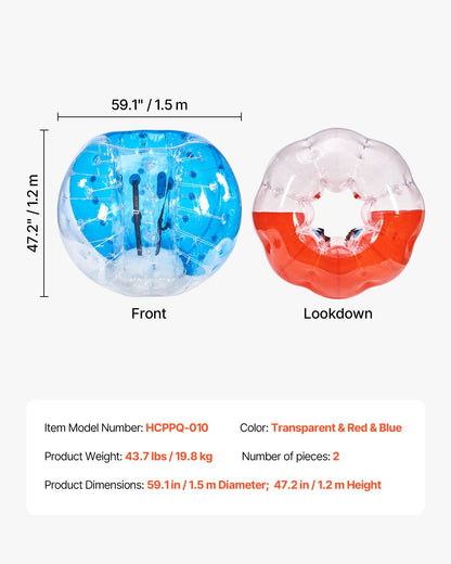 Inflatable Bumper Balls 2-Pack, 5FT/1.5M Body Sumo Zorb Balls for Teen & Adult, 0.8mm Thick PVC Human Hamster Bubble Balls for Outdoor Team Gaming Play, Bumper Bopper Toys for Garden, Yard, Park