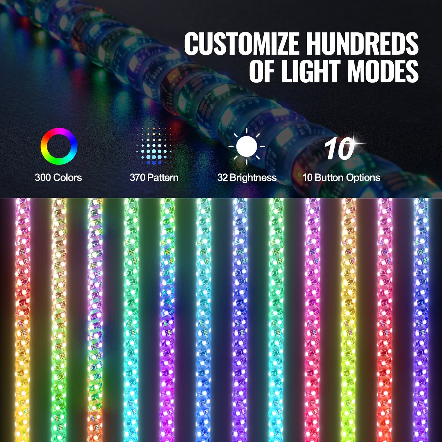 1 PC 3 FT Whip Light with Spring Base, Led Whip Light with APP & Remote Control, Waterproof 360° Spiral RGB Chasing Lighted Whip with 2 Flags, for UTVs, ATVs, Motorcycles, RZR, Can-am, Go-karts