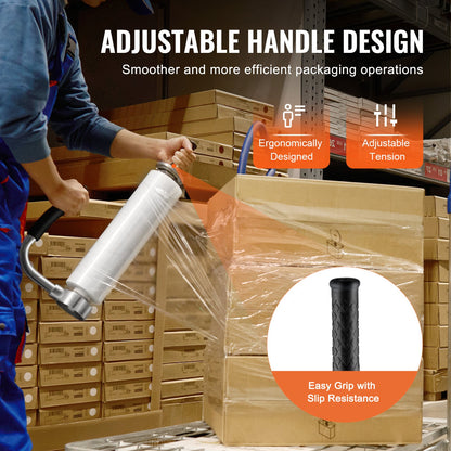 Stretch Film Dispenser, Holds 12"-20" Rolls, Industrial Strength Shrink Wrap Dispenser Holder with Extended Handle, Stretch Film Packing Machine for Pallet Wrapping Shipping Moving (1 Pack)