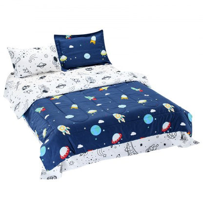 Kids Comforter Set, 5 Pieces, Twin Bedding Sets with 1 Comforter, 1 Flat Sheet, 1 Fitted Sheet, 2 Pillowcases, Soft Microfiber & Space Printed, Bedding Comforter Sets for Boys Girls Teen