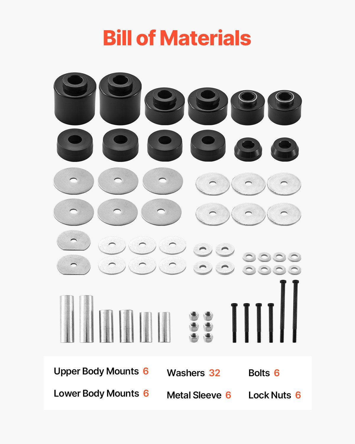 Body Mount Bushing Kit, Compatible with 1980-1998 Ford F150 F250 F350, 62 PCS Polyurethane Body Mount Kit, Quick Replacement, Durable Components for Improving Bumpy Driving Performance, Black