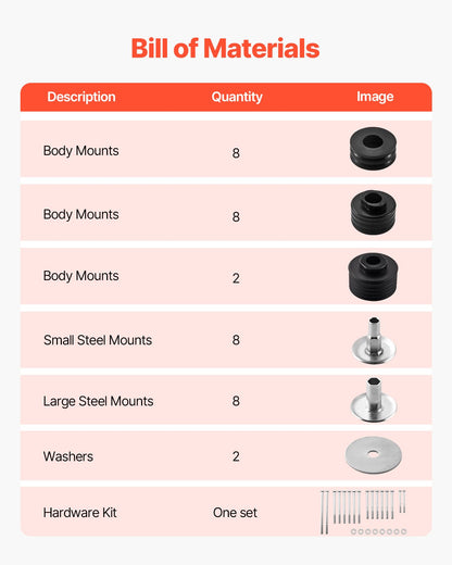 Body Mount Bushing Kit, Compatible with 1999-2007 Ford F250 F350, 60 PCS Polyurethane Body Mount Kit, Quick Replacement, Durable Components for Improving Bumpy Driving Performance, Black