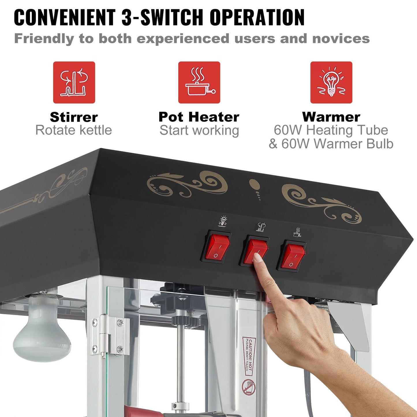 Popcorn Popper maskin med vagn Popcorn Maker 850W 8 Oz 48 koppar svart