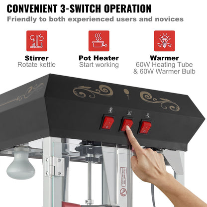 Popcorn Popper maskin med vagn Popcorn Maker 850W 8 Oz 48 koppar svart