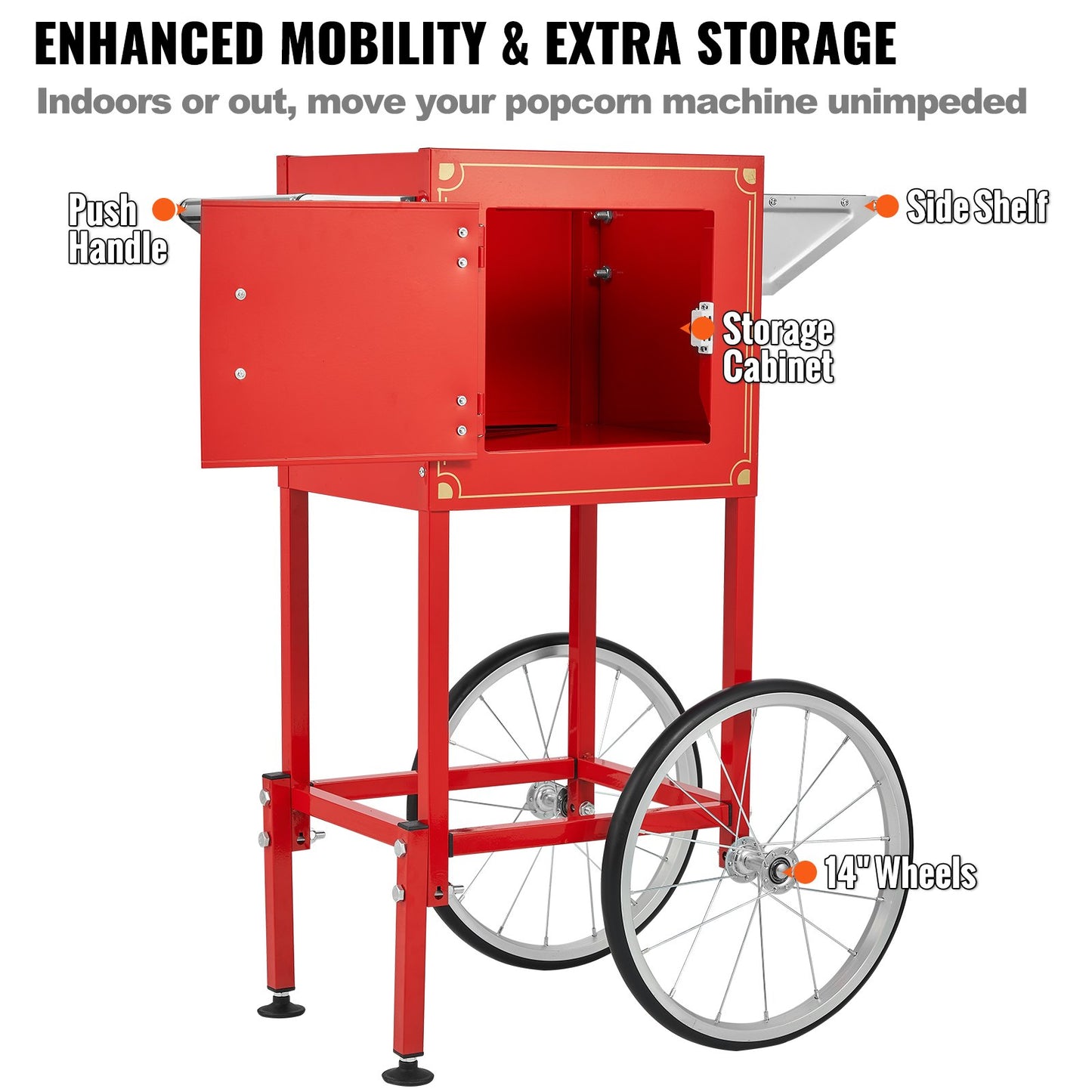 Popcorn Popper Machine med vagn Popcorn Maker 850W 8 Oz 48 koppar Röd