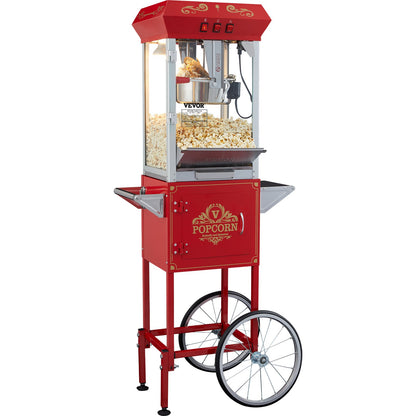Popcorn Popper Machine med vagn Popcorn Maker 850W 8 Oz 48 koppar Röd