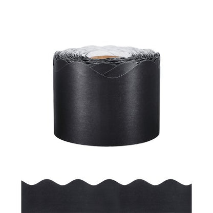 Bulletin Board Border, 65.6 Feet Rolled Border Trim, Scalloped Bulletin Board Paper with Wavy Line Design, Classroom Border for Bulletin Board, School, Classroom, and Locker Decoration, Black