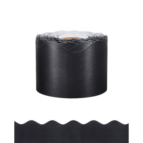 Bulletin Board Border, 65.6 Feet Rolled Border Trim, Scalloped Bulletin Board Paper with Wavy Line Design, Classroom Border for Bulletin Board, School, Classroom, and Locker Decoration, Black