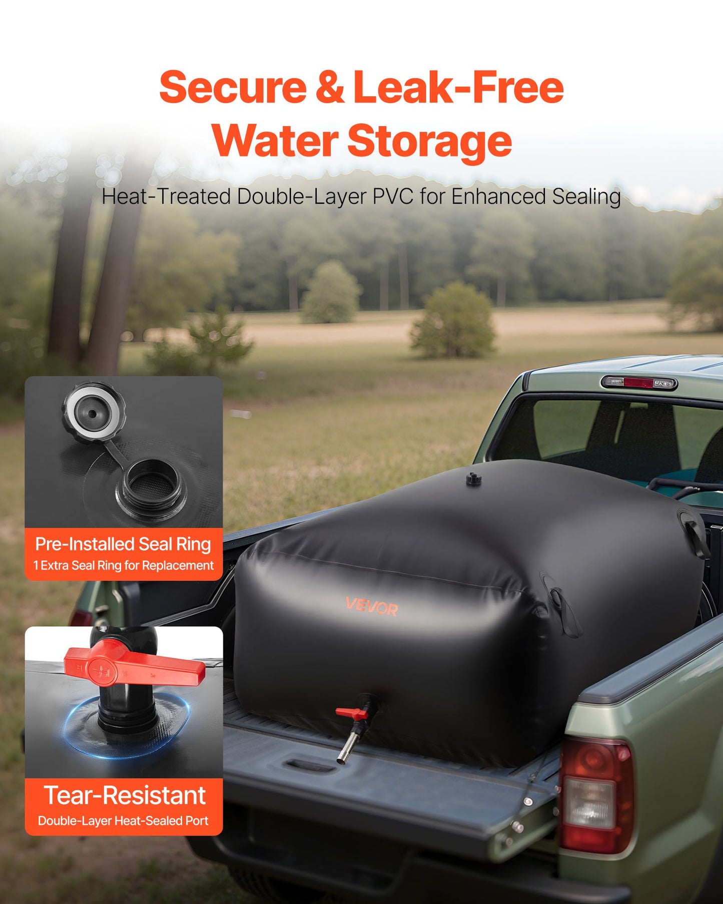 Water Storage Bladder 142.7 Gallon Large Capacity Water Bag, Portable & Collapsible Soft Waters Container, Leakproof & Tear-Resistant PVC Emergency Waters Storage Tank for RV Truck & Outdoor Use