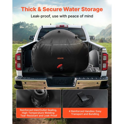 Vattenlagringsblåsa, 1000L Vattenlagringsbehållare, 1000D PVC Storkapacitet Mjuk Påse Blåsa, Hopfällbar Bärbar För Trädgårdsbevattning, Camping, Husbil, Nödanvändning - Svart |  EU