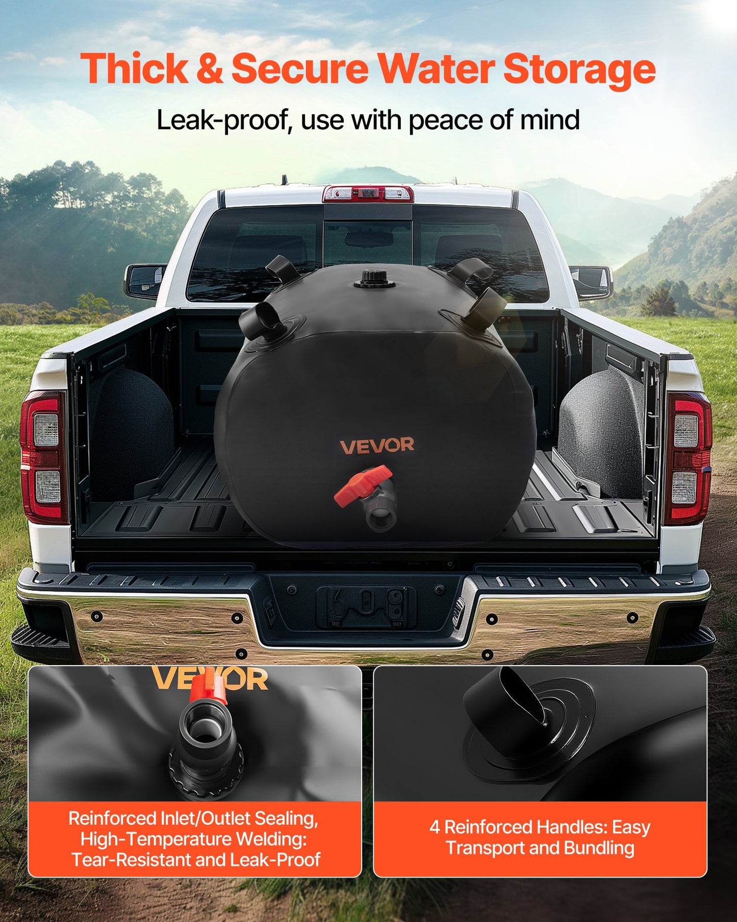 Water Storage Bladder, 29.85 Gallon (113L) Water Storage Container Tank, 1000D PVC Thickened Soft Bag Bladder, Collapsible Portable for Garden Irrigation, Camping, RVs, Emergency Use - Black