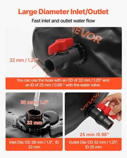 Water Storage Bladder, 29.85 Gallon (113L) Water Storage Container Tank, 1000D PVC Thickened Soft Bag Bladder, Collapsible Portable for Garden Irrigation, Camping, RVs, Emergency Use - Black