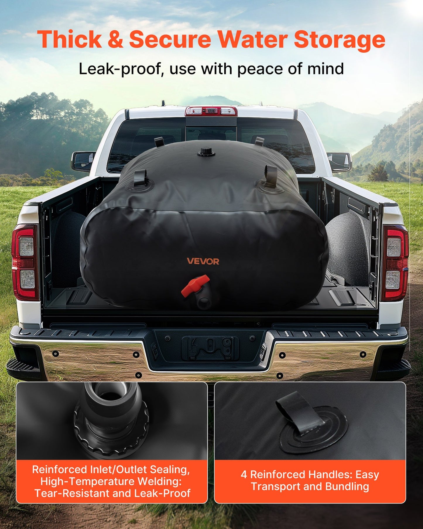 Water Storage Bladder, 87 Gallon (330L) Water Storage Container Tank, 1000D PVC Large Capacity Soft Bag Bladder, Collapsible Portable for Garden Irrigation, Camping, RVs, Emergency Use - Black