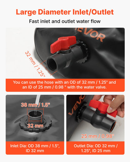 Water Storage Bladder, 87 Gallon (330L) Water Storage Container Tank, 1000D PVC Large Capacity Soft Bag Bladder, Collapsible Portable for Garden Irrigation, Camping, RVs, Emergency Use - Black