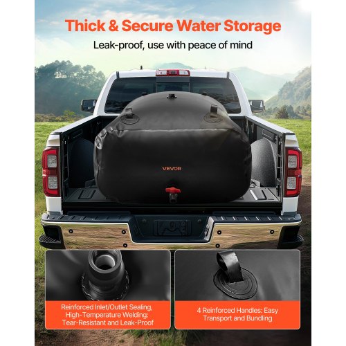Vattenlagringsblåsa, 540L Vattenlagringsbehållare, 1000D PVC Storkapacitet Mjuk Påse Blåsa, Hopfällbar Bärbar För Trädgårdsbevattning, Camping, Husbil, Nödanvändning - Svart |  EU