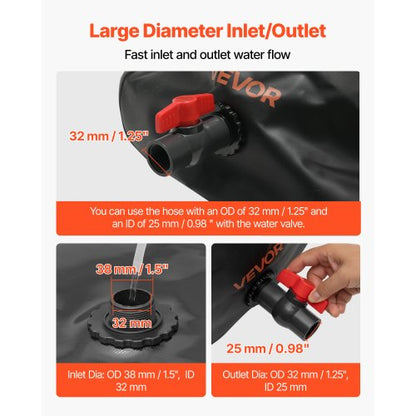 Vattenlagringsblåsa, 540L Vattenlagringsbehållare, 1000D PVC Storkapacitet Mjuk Påse Blåsa, Hopfällbar Bärbar För Trädgårdsbevattning, Camping, Husbil, Nödanvändning - Svart |  EU