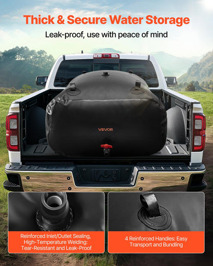 Water Storage Bladder, 142.7 Gallon (540L) Water Storage Container Tank, 1000D PVC Large Capacity Soft Bag Bladder, Collapsible Portable for Garden Irrigation, Camping, RV, Emergency Use - Black