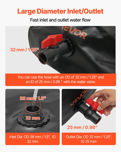 Water Storage Bladder, 142.7 Gallon (540L) Water Storage Container Tank, 1000D PVC Large Capacity Soft Bag Bladder, Collapsible Portable for Garden Irrigation, Camping, RV, Emergency Use - Black