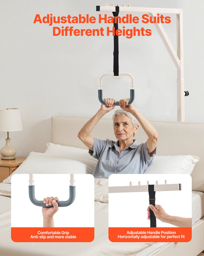 Trapeze Bar for Bed Mobility, Height-Adjustable Bed Trapeze with 2 Casters, 350LBS Weight Capacity Heavy Duty Pull Up Trapeze Bar with Floor Stand for Elderly, Disabled, Bedridden Patients