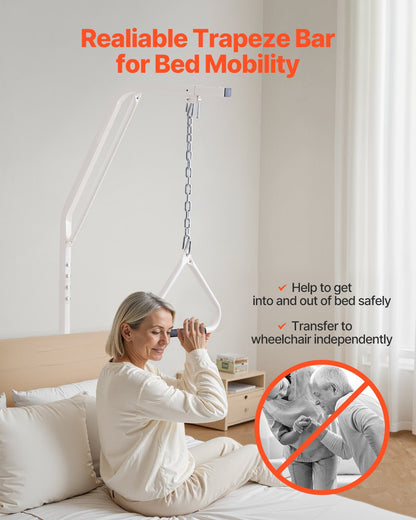Trapeze Bar for Bed Mobility, Bed Trapeze with Clamps and Floor Stand, 250LBS Weight Capacity Bed Pull Up Assist for Elderly, Patients & Disabled, Suitable for Home Care, Hospital, Nursing Home