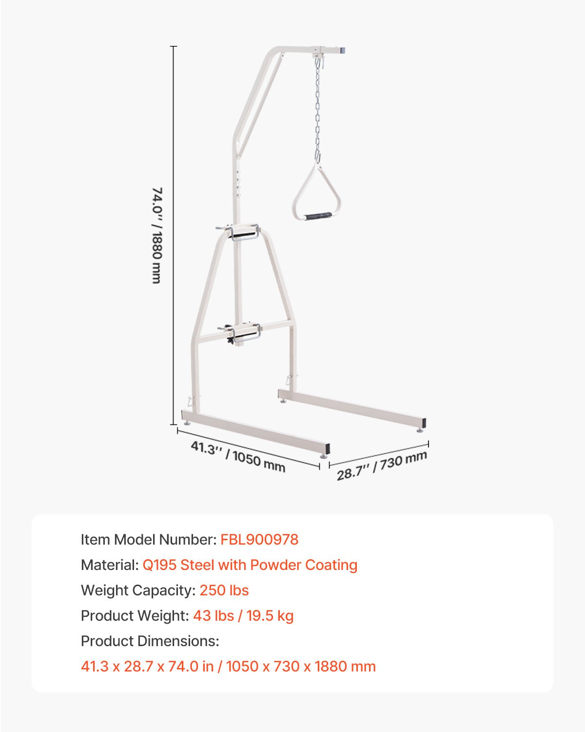 Trapeze Bar for Bed Mobility, Bed Trapeze with Clamps and Floor Stand, 250LBS Weight Capacity Bed Pull Up Assist for Elderly, Patients & Disabled, Suitable for Home Care, Hospital, Nursing Home