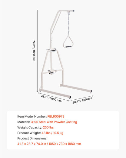 Trapeze Bar for Bed Mobility, Bed Trapeze with Clamps and Floor Stand, 250LBS Weight Capacity Bed Pull Up Assist for Elderly, Patients & Disabled, Suitable for Home Care, Hospital, Nursing Home
