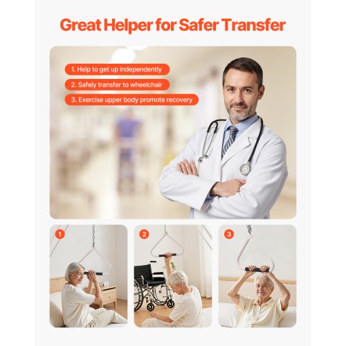 Trapezstange für Bettmobilität 125 kg Betttrapez mit Klemmen und Metallkette | EU